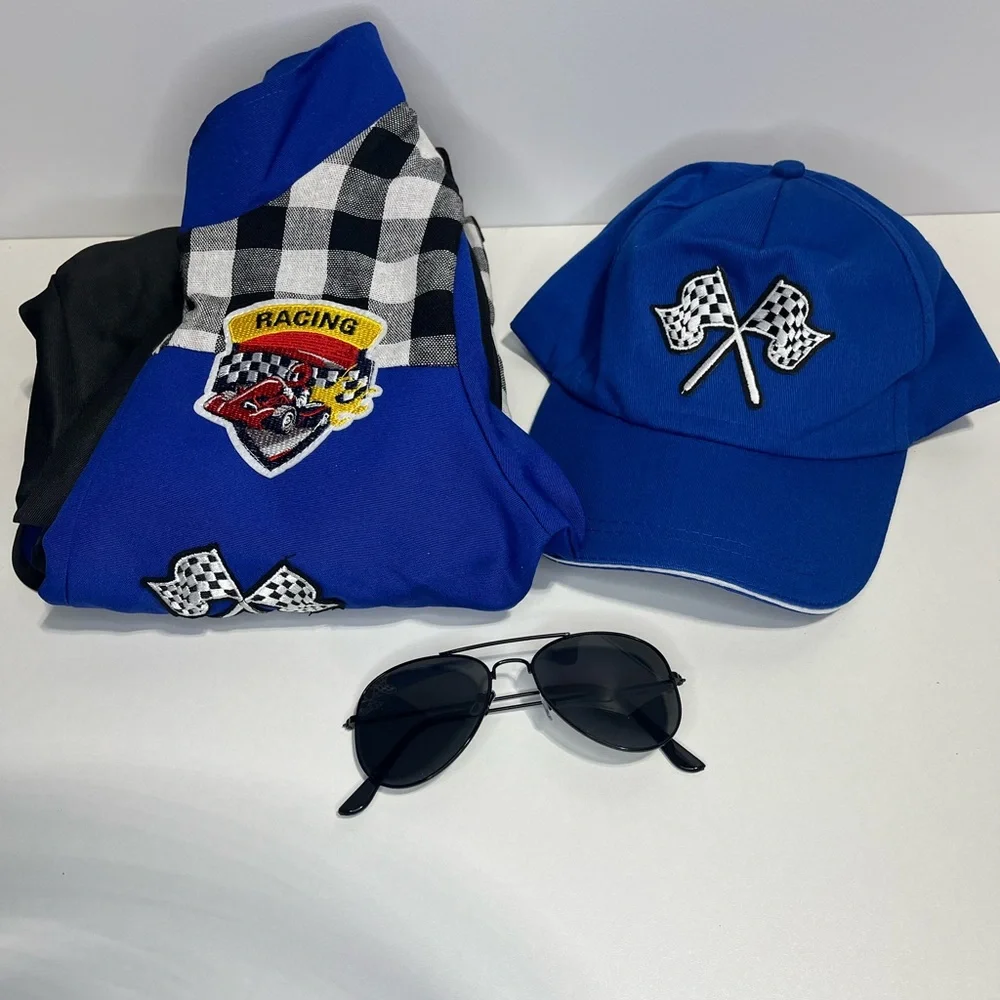 NEW Kids Race Car Driver Costume Blue and Black